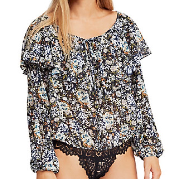 NWT FREE PEOPLE Say It To Me Floral Bodysuit in Black Combo - Picture 9 of 9